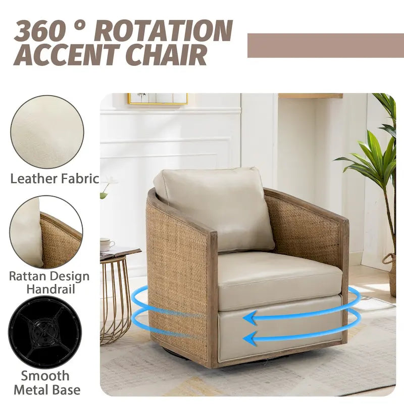 Fauteuil club rond pivotant à 360 degrés, revêtu de cuir bouclé/cuir