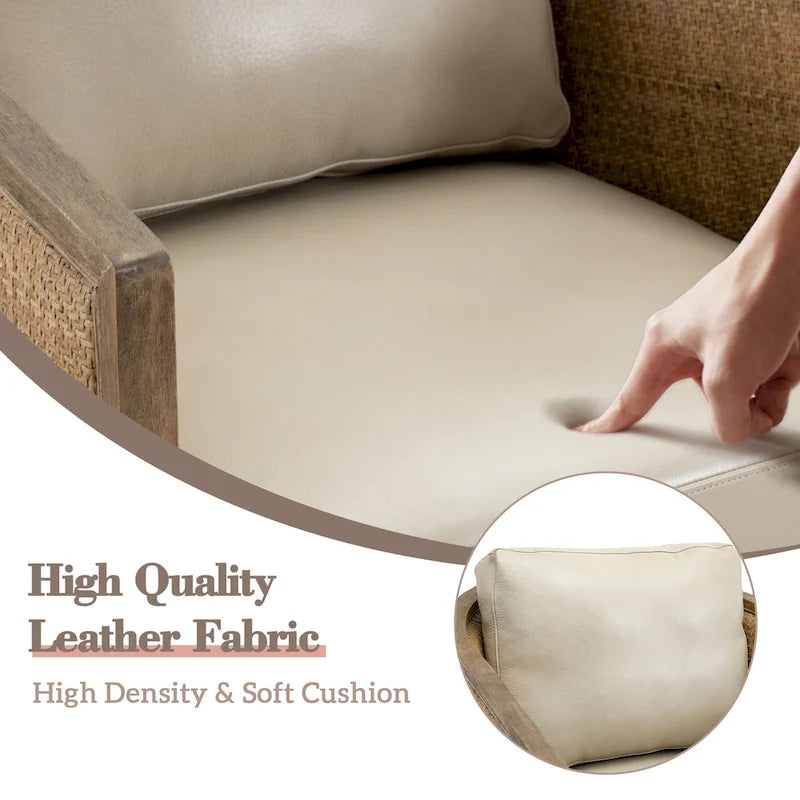 Fauteuil club rond pivotant à 360 degrés, revêtu de cuir bouclé/cuir