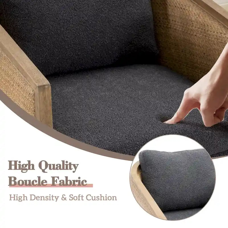 Fauteuil club rond pivotant à 360 degrés, revêtu de cuir bouclé/cuir