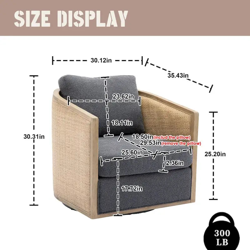 Fauteuil club rond pivotant à 360 degrés, revêtu de cuir bouclé/cuir