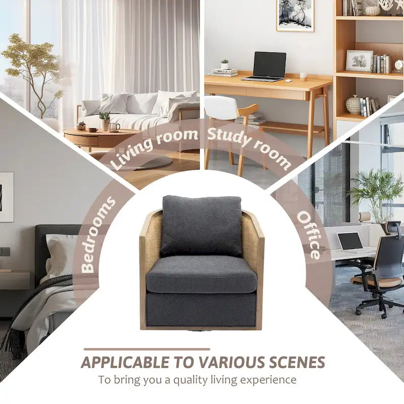 Fauteuil club rond pivotant à 360 degrés, revêtu de cuir bouclé/cuir