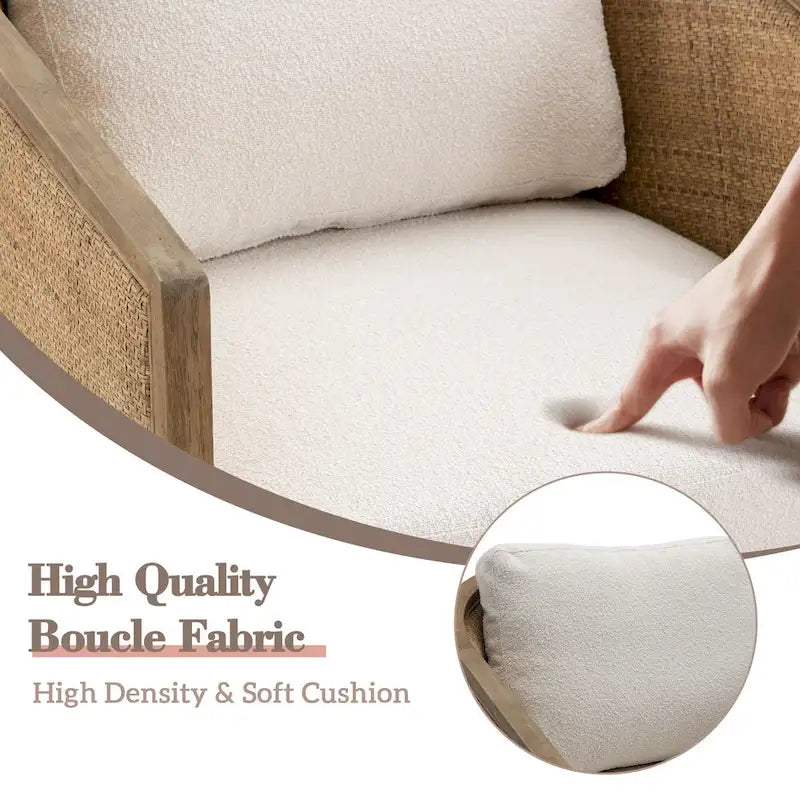 Fauteuil club rond pivotant à 360 degrés, revêtu de cuir bouclé/cuir