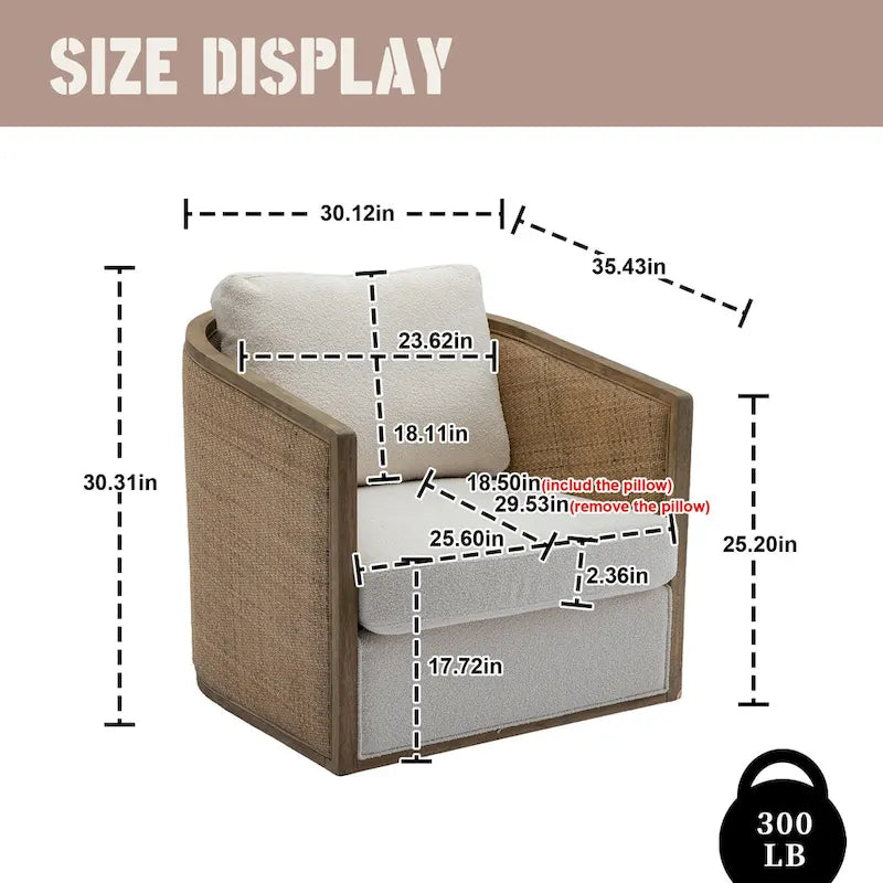 Fauteuil club rond pivotant à 360 degrés, revêtu de cuir bouclé/cuir