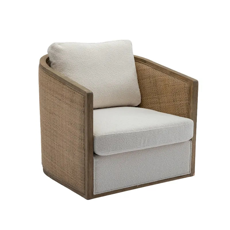 Fauteuil club rond pivotant à 360 degrés, revêtu de cuir bouclé/cuir