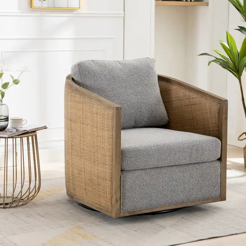 Fauteuil club rond pivotant à 360 degrés, revêtu de cuir bouclé/cuir