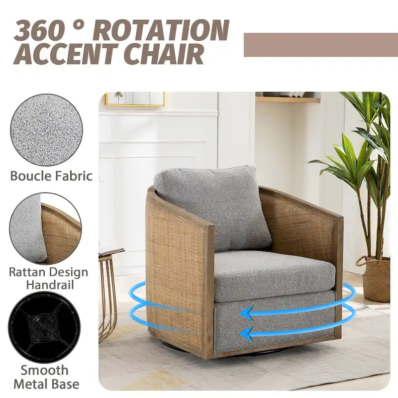 Fauteuil club rond pivotant à 360 degrés, revêtu de cuir bouclé/cuir