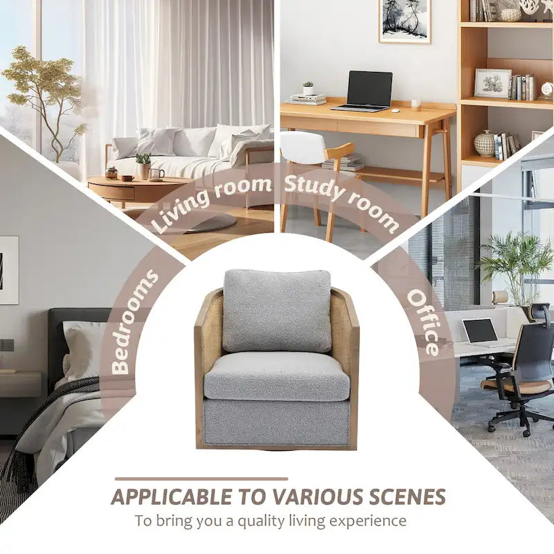 Fauteuil club rond pivotant à 360 degrés, revêtu de cuir bouclé/cuir