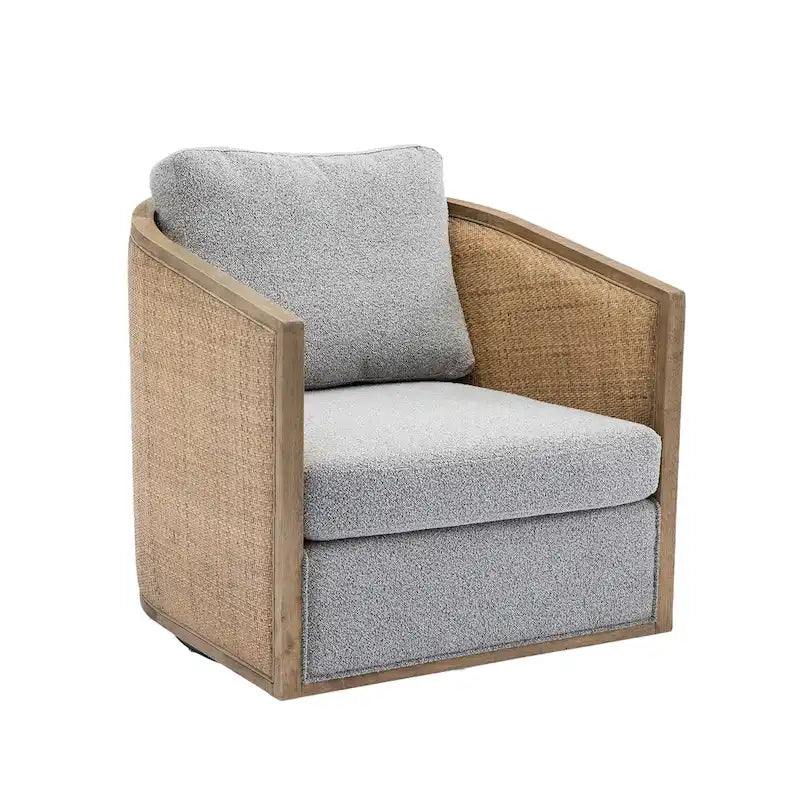 Fauteuil club rond pivotant à 360 degrés, revêtu de cuir bouclé/cuir