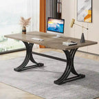 Bureau d'ordinateur moderne de direction avec pieds à tréteaux, grande table d'écriture pour bureau à domicile