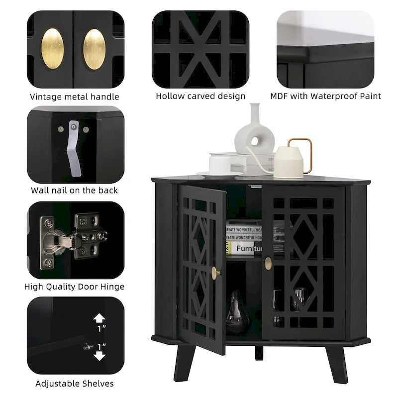 Meuble d'angle buffet autoportant, organisateur de rangement d'angle