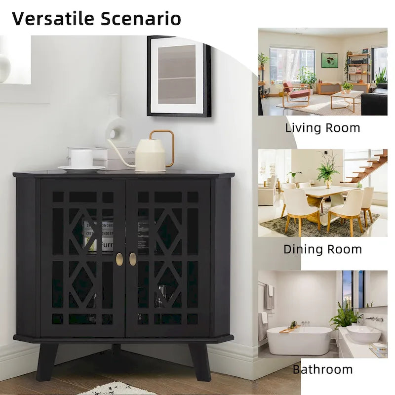 Meuble d'angle buffet autoportant, organisateur de rangement d'angle