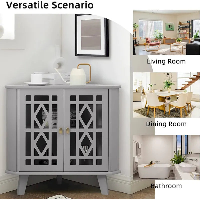 Meuble d'angle buffet autoportant, organisateur de rangement d'angle