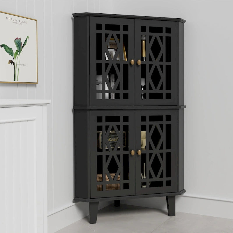 Meuble d'angle buffet autoportant, organisateur de rangement d'angle