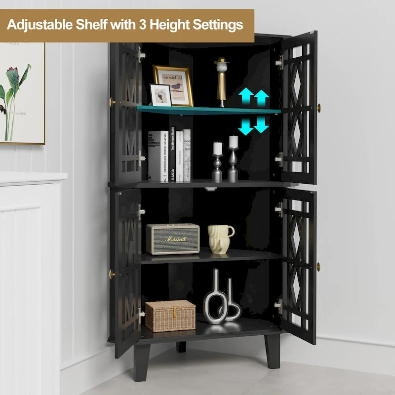 Meuble d'angle buffet autoportant, organisateur de rangement d'angle