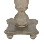 Table de salle à manger artisanale en bois de manguier de 107 cm (42 pouces), piètement central, plateau rond moulé, blanc délavé et gris.