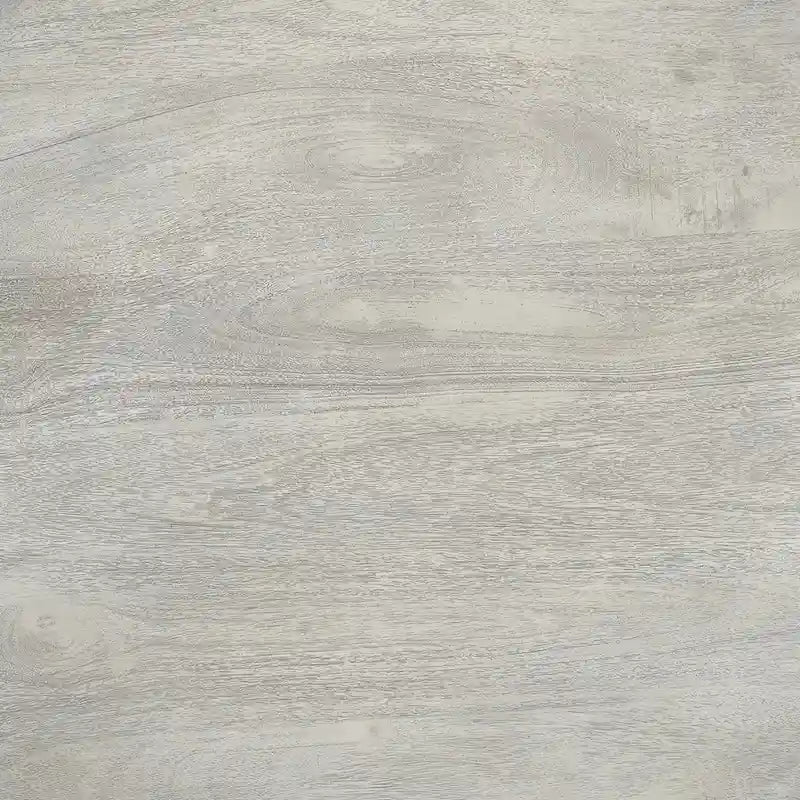 Table de salle à manger artisanale en bois de manguier de 107 cm (42 pouces), piètement central, plateau rond moulé, blanc délavé et gris.