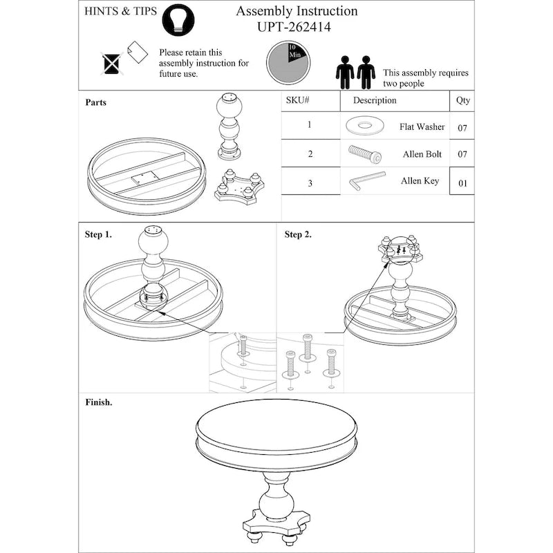Table de salle à manger artisanale en bois de manguier de 107 cm (42 pouces), piètement central, plateau rond moulé, blanc délavé et gris.