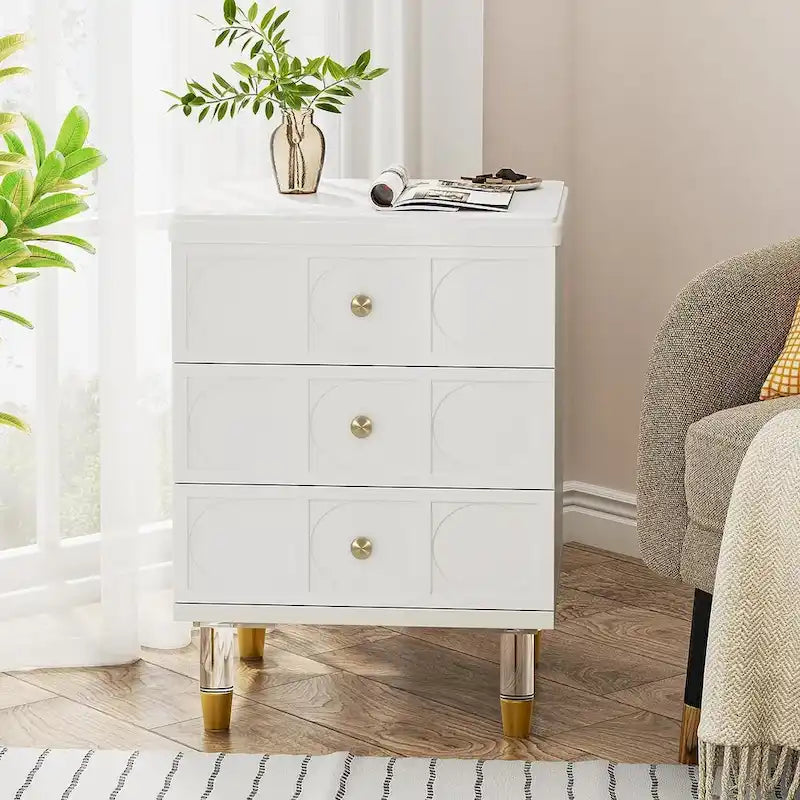 Table de chevet à 3 tiroirs, table de nuit haute avec rangement pour chambre ou salon.