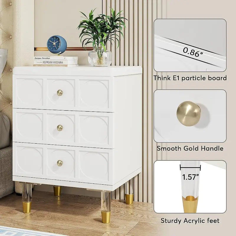 Table de chevet à 3 tiroirs, table de nuit haute avec rangement pour chambre ou salon.