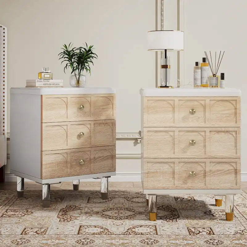 Table de chevet à 3 tiroirs, table de nuit haute avec rangement pour chambre ou salon.