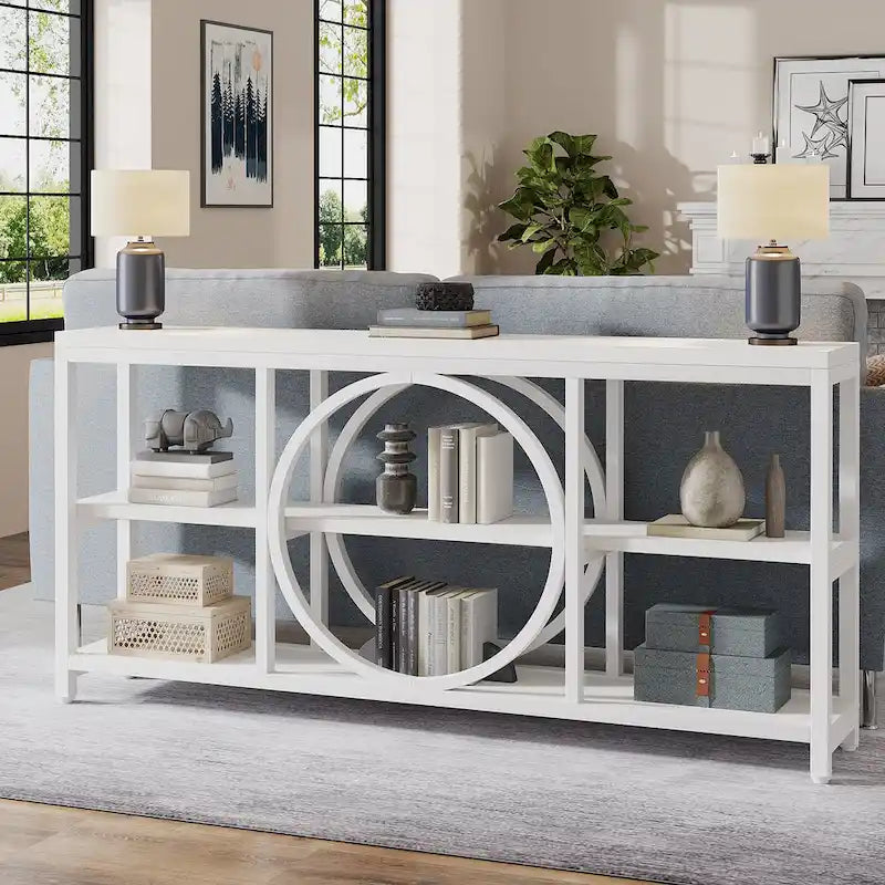 Console de canapé de 180 cm (70,9 pouces) avec pieds en métal au design créatif, table d'appoint étroite et longue à 3 niveaux pour entrée