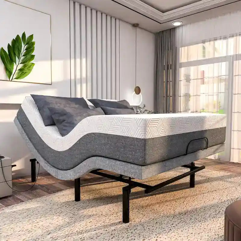 Cadre de lit ajustable Renanim Zero Gravity avec matelas en mousse à mémoire de forme de 30 cm, double massage, port USB, éclairage sous le lit, télécommande et application de contrôle