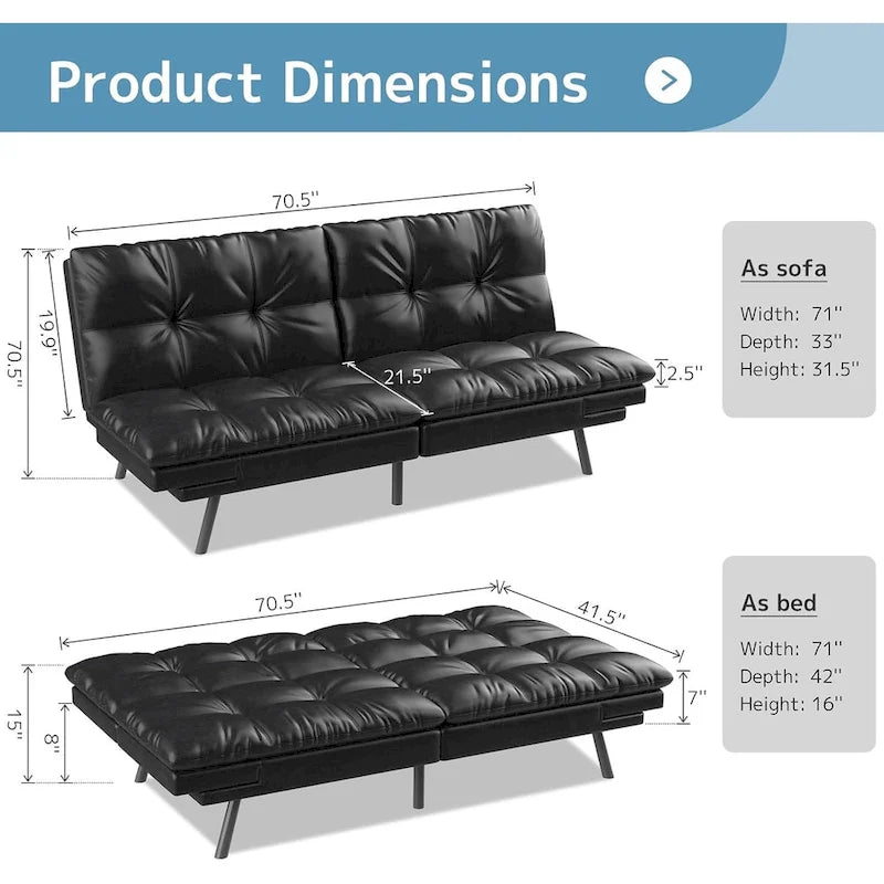 Canapé-lit futon, canapé pliable en mousse à mémoire de forme, convertible en lit de jour avec accoudoirs réglables pour petits espaces