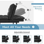 Canapé-lit futon, canapé pliable en mousse à mémoire de forme, convertible en lit de jour avec accoudoirs réglables pour petits espaces