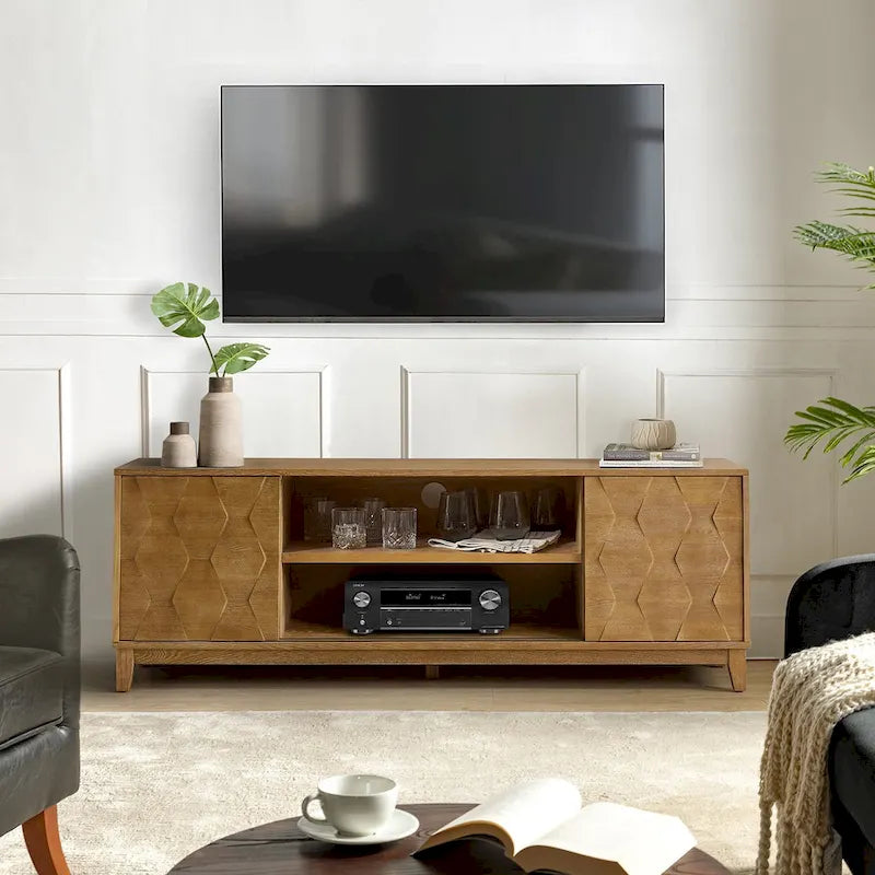 August Modern Media Console TV Stand with 2 Drawers and Sliding Doors for TVs up to 78 by HULALA HOME