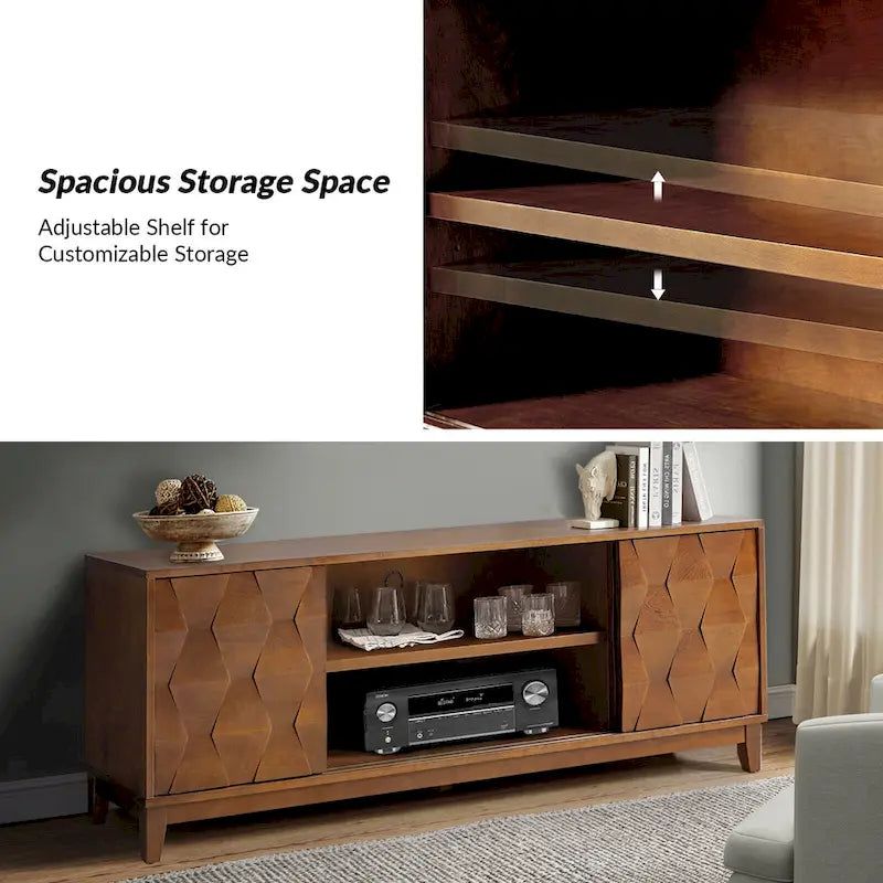 Meuble TV moderne August avec 2 tiroirs et portes coulissantes pour téléviseurs jusqu'à 78 pouces par HULALA HOME