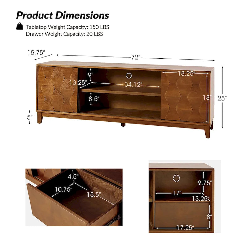 Meuble TV moderne August avec 2 tiroirs et portes coulissantes pour téléviseurs jusqu'à 78 pouces par HULALA HOME