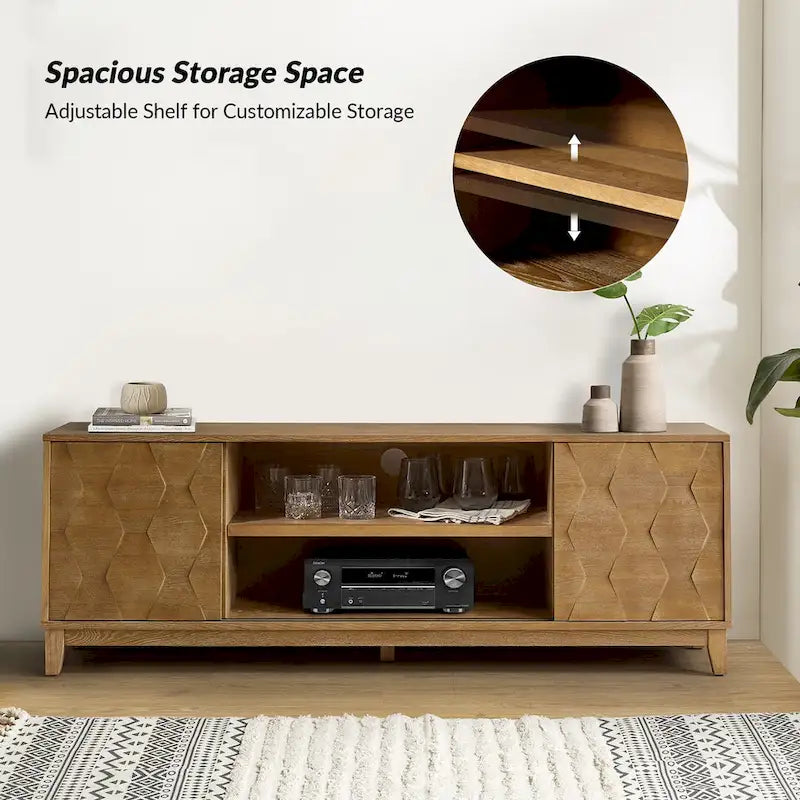 Meuble TV moderne August avec 2 tiroirs et portes coulissantes pour téléviseurs jusqu'à 78 pouces par HULALA HOME