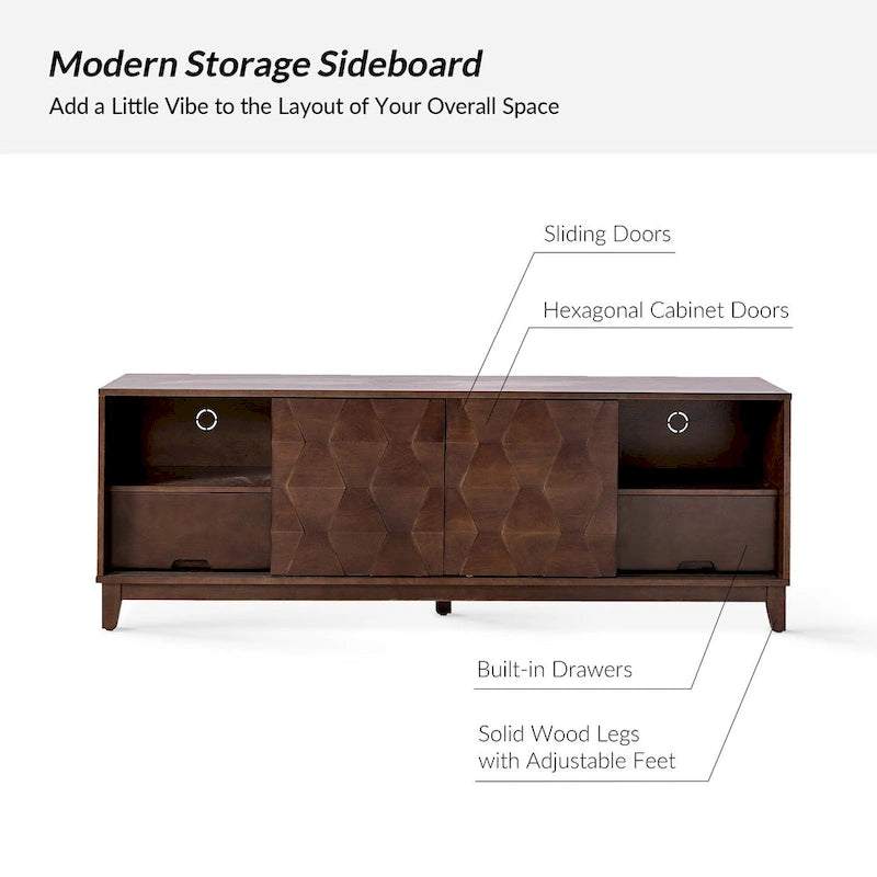 Meuble TV moderne August avec 2 tiroirs et portes coulissantes pour téléviseurs jusqu'à 78 pouces par HULALA HOME