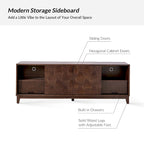 Meuble TV moderne August avec 2 tiroirs et portes coulissantes pour téléviseurs jusqu'à 78 pouces par HULALA HOME