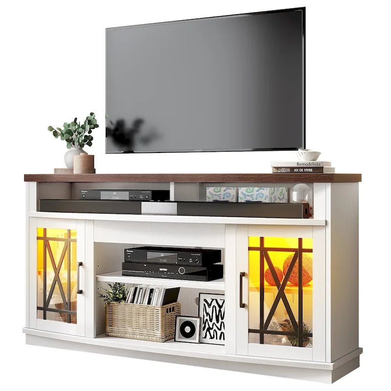 Meuble TV Moasis Highboy 59 pouces à 2 portes avec éclairage LED pour téléviseurs jusqu'à 70 pouces
