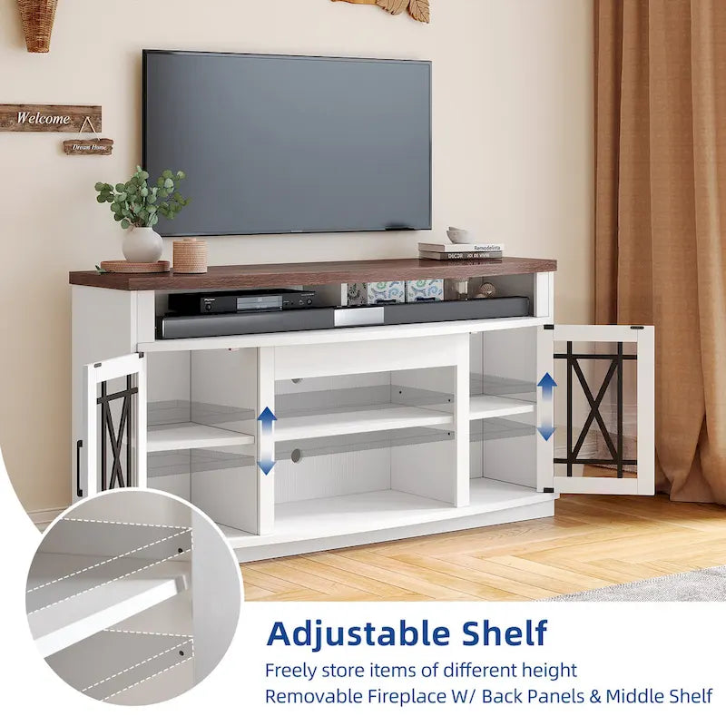 Meuble TV Moasis Highboy 59 pouces à 2 portes avec éclairage LED pour téléviseurs jusqu'à 70 pouces