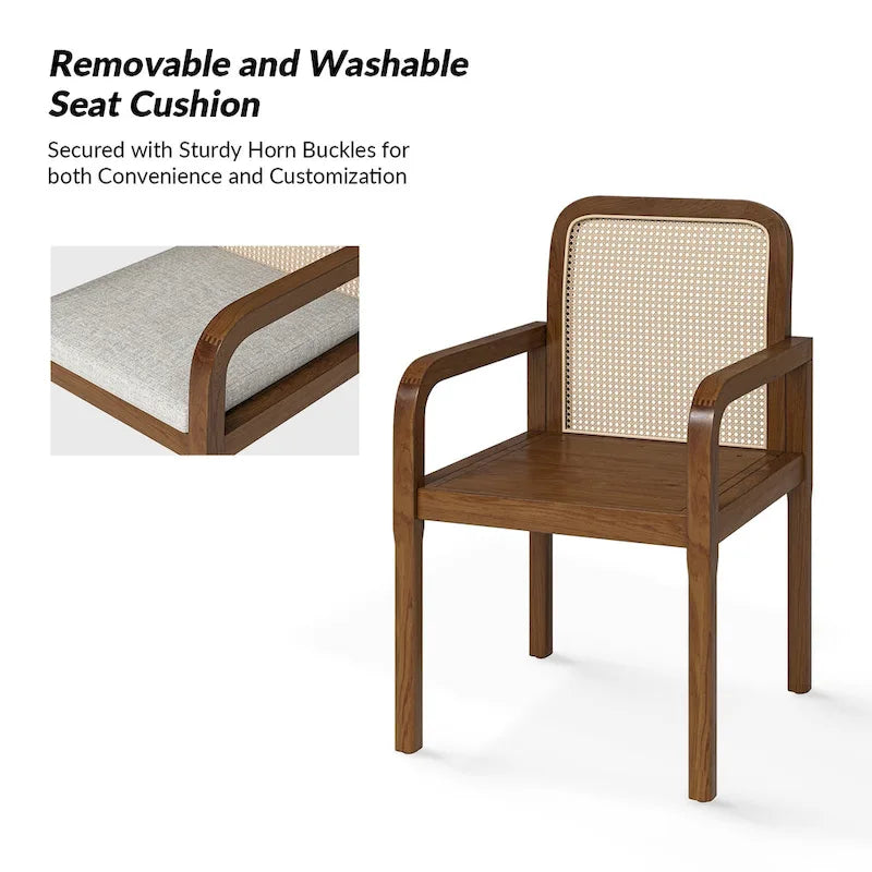 Chaises de salle à manger modernes Antoine à dossier en rotin avec coussin amovible, lot de 2, par HULALA HOME