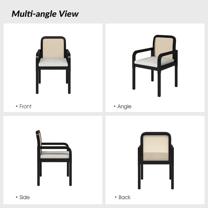 Chaises de salle à manger modernes Antoine à dossier en rotin avec coussin amovible, lot de 2, par HULALA HOME