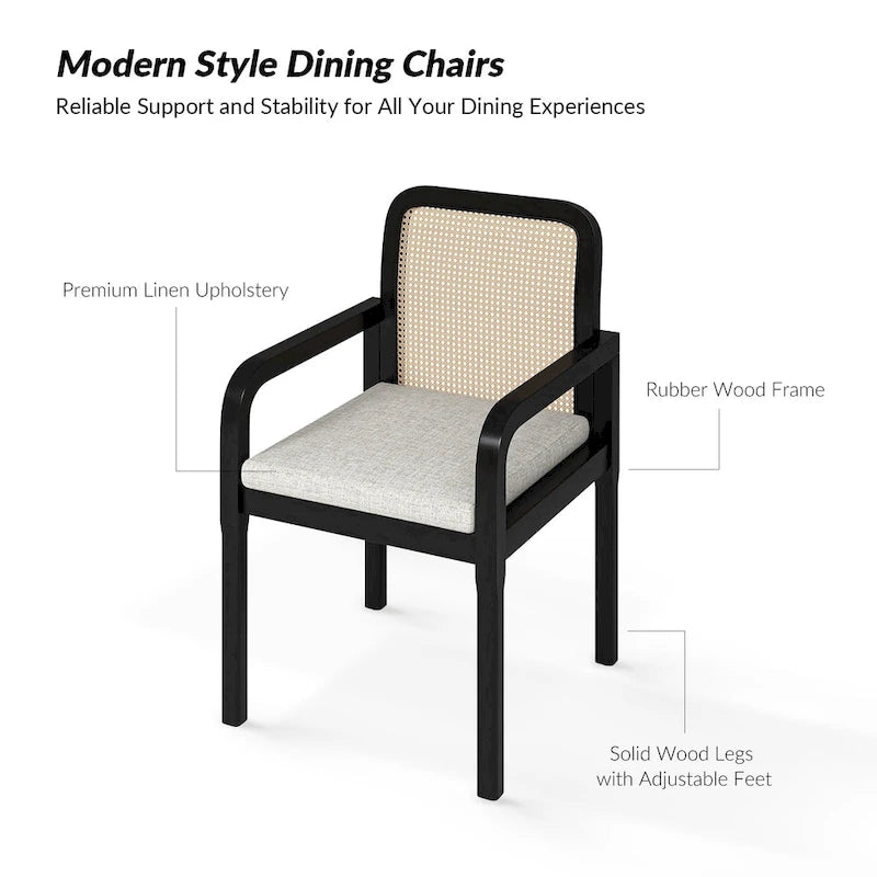 Chaises de salle à manger modernes Antoine à dossier en rotin avec coussin amovible, lot de 2, par HULALA HOME