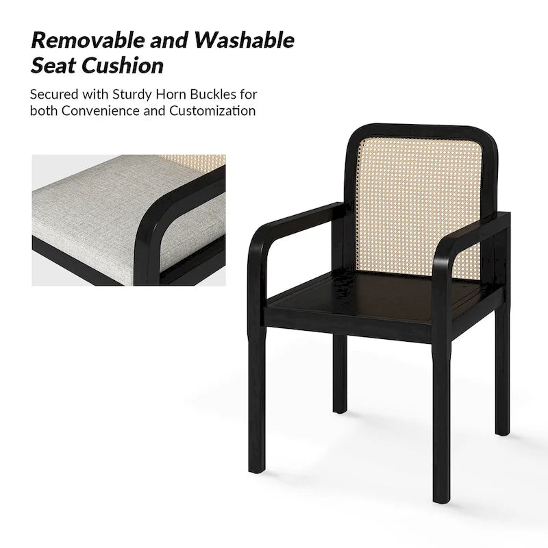 Chaises de salle à manger modernes Antoine à dossier en rotin avec coussin amovible, lot de 2, par HULALA HOME