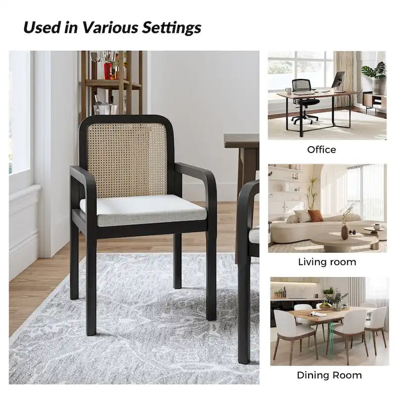 Chaises de salle à manger modernes Antoine à dossier en rotin avec coussin amovible, lot de 2, par HULALA HOME