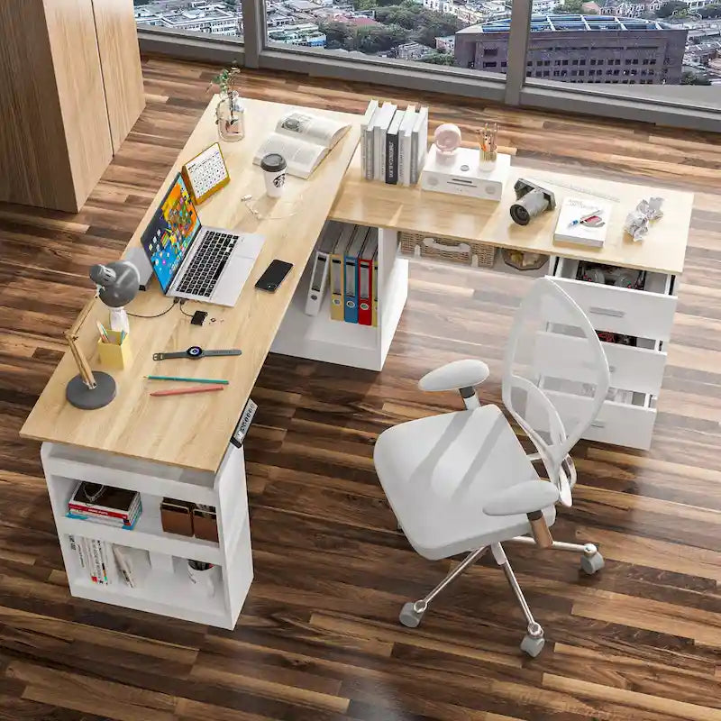 Bureau réglable en hauteur 63 pouces, design ergonomique, grand espace de rangement et possibilité de travailler debout
