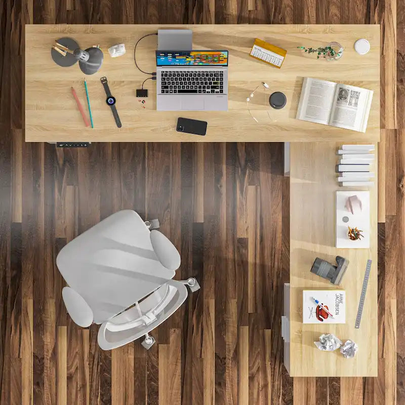 Bureau réglable en hauteur 63 pouces, design ergonomique, grand espace de rangement et possibilité de travailler debout