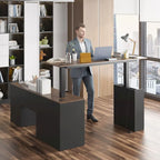 Bureau réglable en hauteur 63 pouces, design ergonomique, grand espace de rangement et possibilité de travailler debout