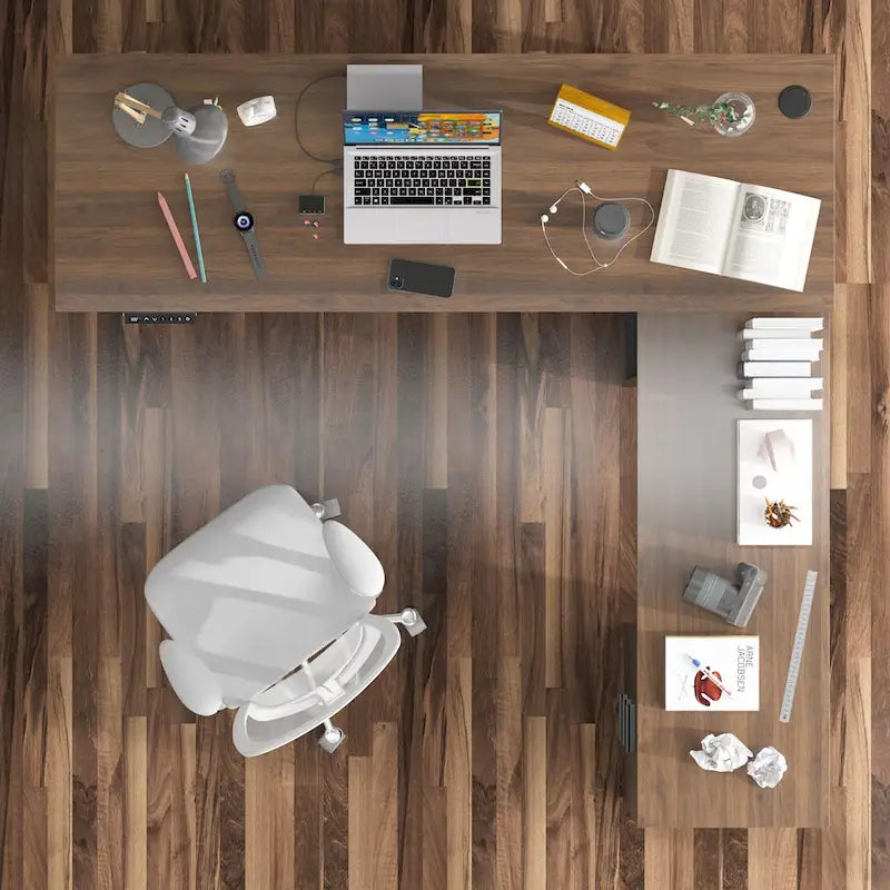 Bureau réglable en hauteur 63 pouces, design ergonomique, grand espace de rangement et possibilité de travailler debout