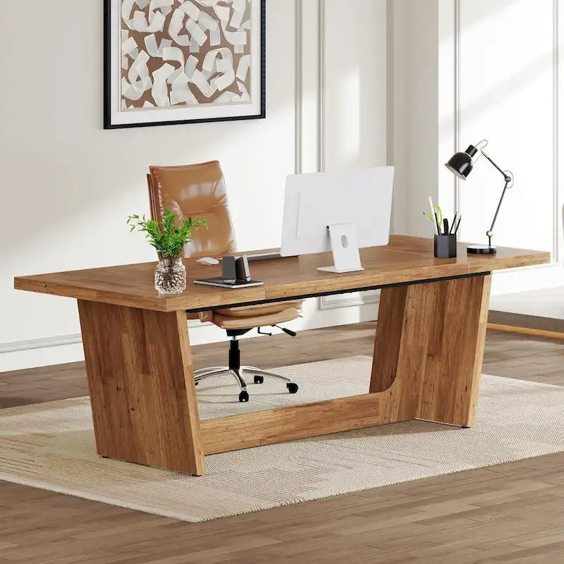70.87-Inch Executive Desk, Wood Computer Desk for Home Office, Workstation Business Furniture