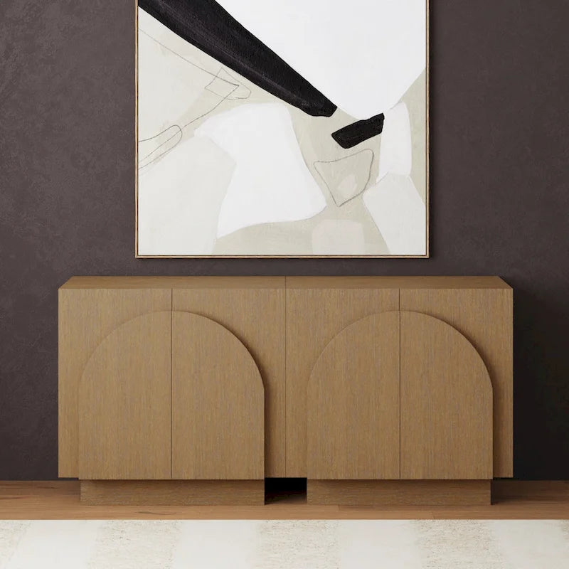 Meuble d'appoint Iris en bois, buffet, crédence ou meuble TV avec portes cintrées et étagères réglables