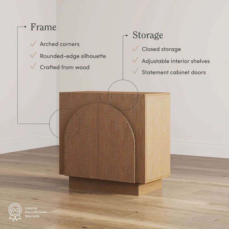 Meuble d'appoint Iris en bois, buffet, crédence ou meuble TV avec portes cintrées et étagères réglables