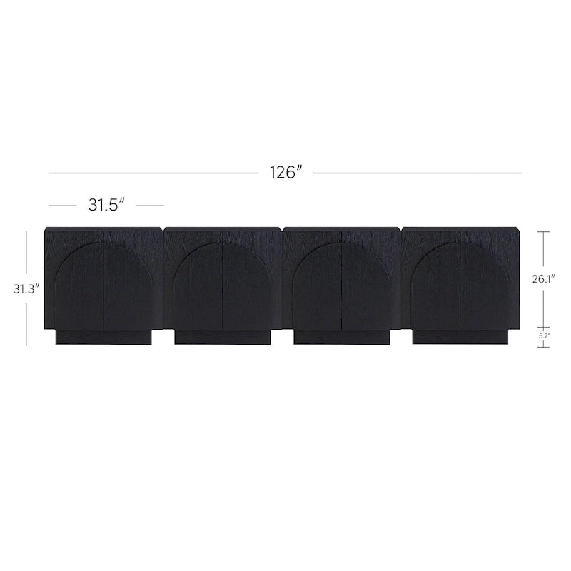 Meuble d'appoint Iris en bois, buffet, crédence ou meuble TV avec portes cintrées et étagères réglables