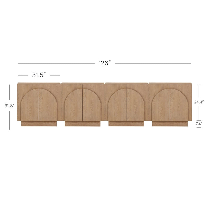 Meuble d'appoint Iris en bois, buffet, crédence ou meuble TV avec portes cintrées et étagères réglables